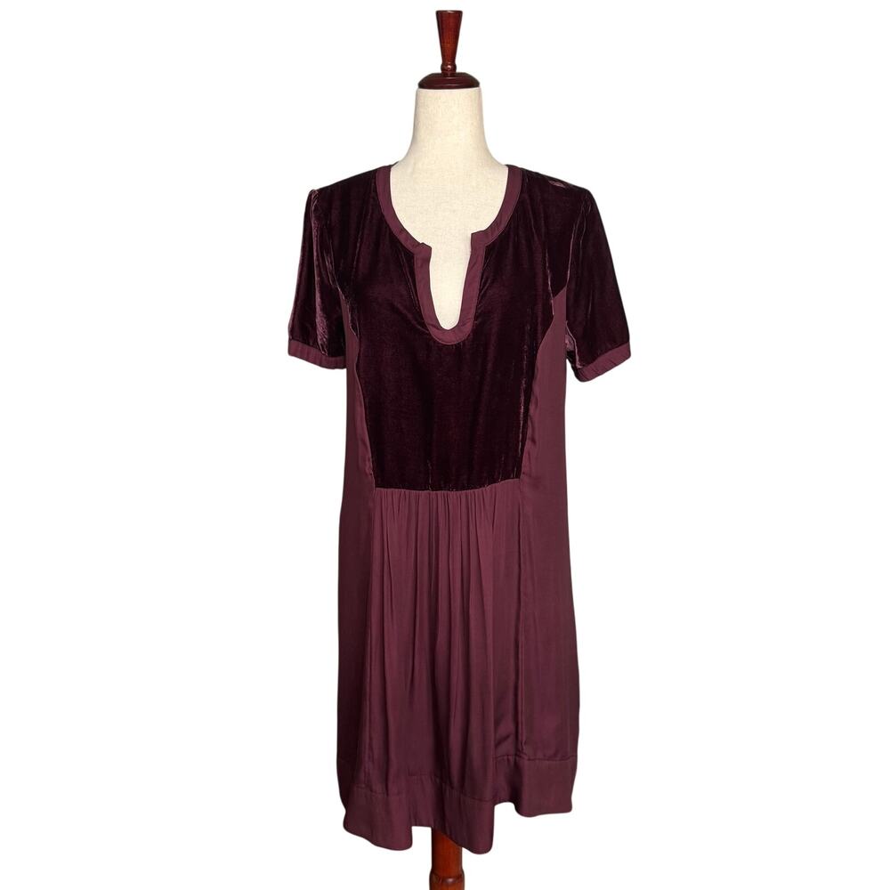Maeve Anthropologie Ingid Velvet Neckline Mini Tunic Dress Womens XL Plum Boho